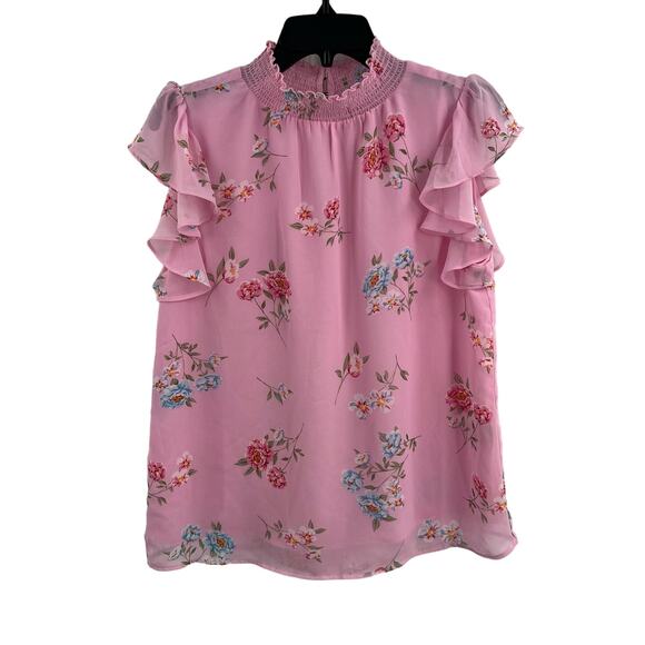 Catherine Malandrino Pink Flutter Sleeve Blouse with Mandarin Collar - Picture 1 of 5